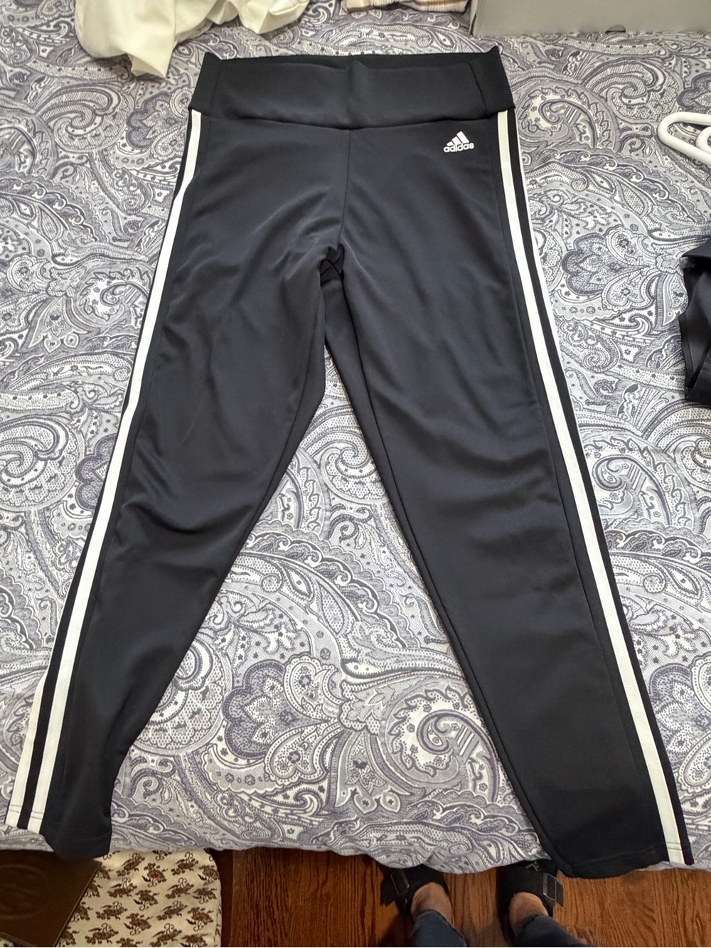 adidas Black Leggings with White Side Stripes